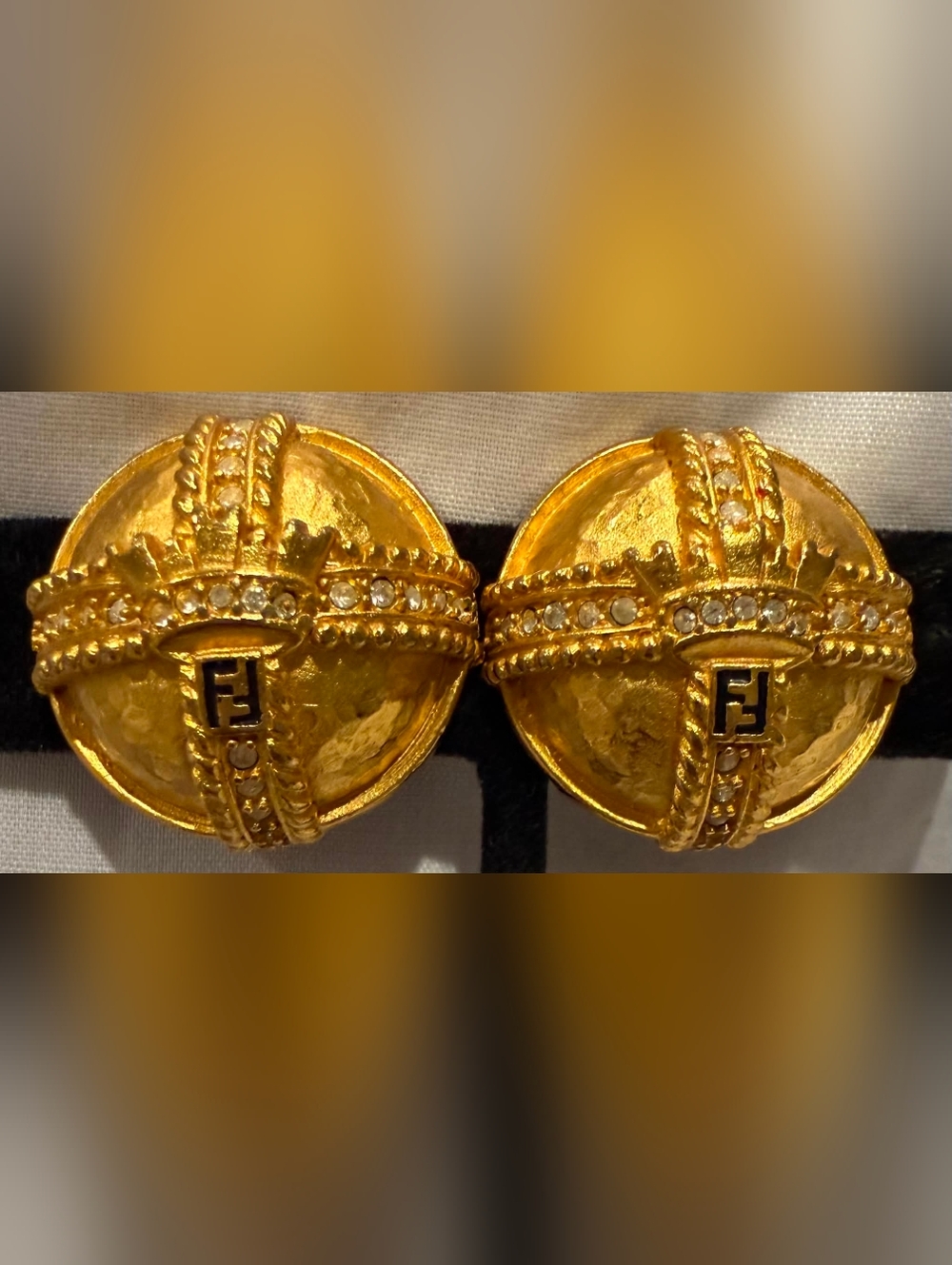 Fendi Vintage Gold Dome Crystal-Trim Clip-On Earrings